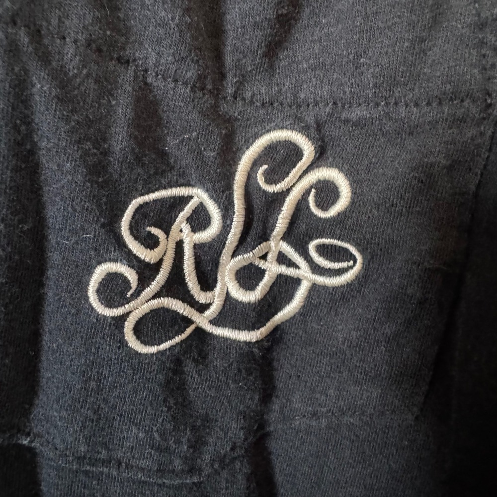 Vintage Y2K Lauren Ralph Lauren Navy Blue Monogram Pajama Top Sleep Shirt Small
